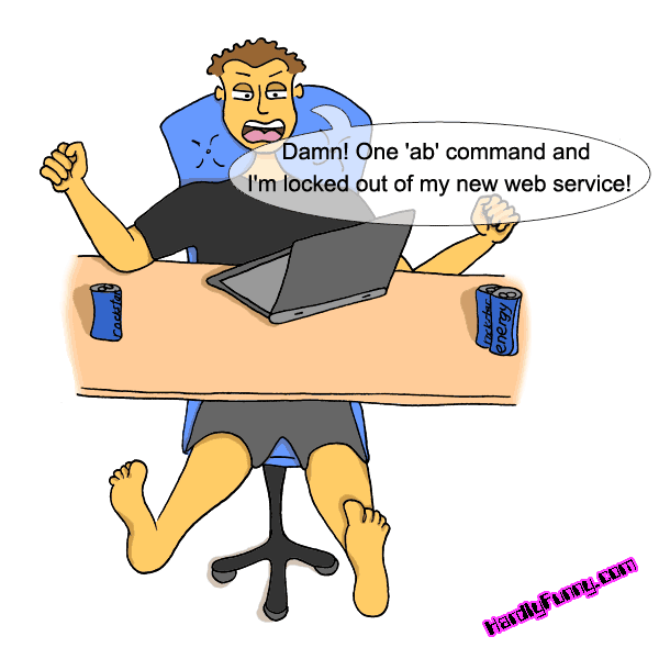 Randall sits at his laptop between cans of Rockstar energy drink, fists raised and yelling in frustration.