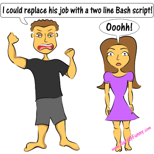 Randall stands with fists raised, shouting angrily, while Samantha stands beside him looking wide-eyed and impressed.