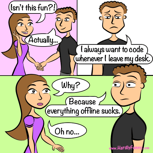 Samantha smiles and holds hands with Randall, but Randall looks glum and admits something about how he feels away from his computer.